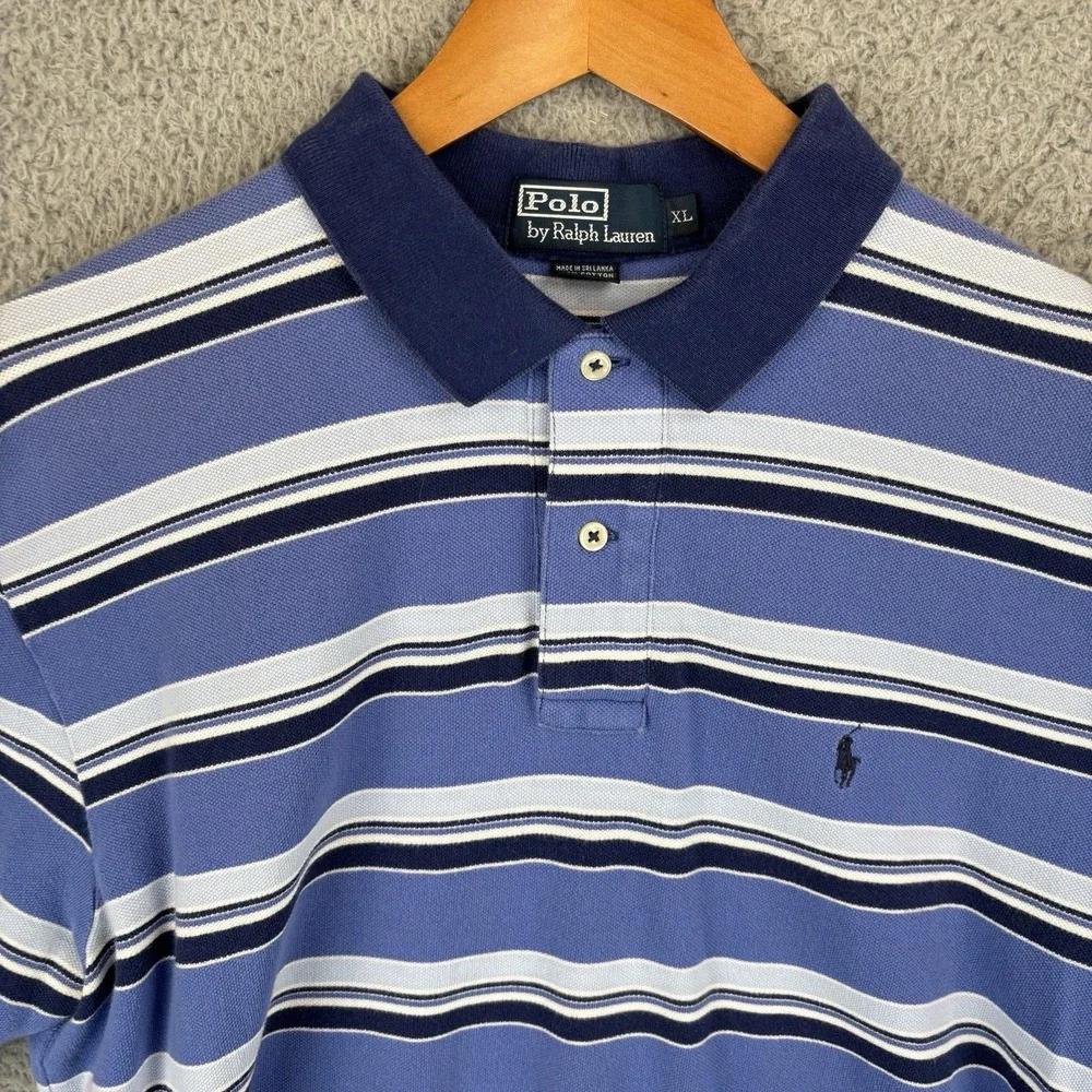 Polo‎ Ralph Lauren Classic Striped Polo Shirt Mens XL Navy Blue Pony Y2K